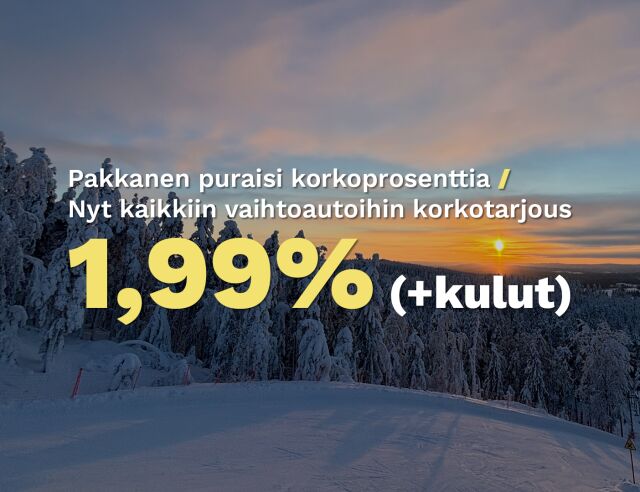 Kaikkiin vaihtoautoihin korkotarjous 1,99 % +kulut!
